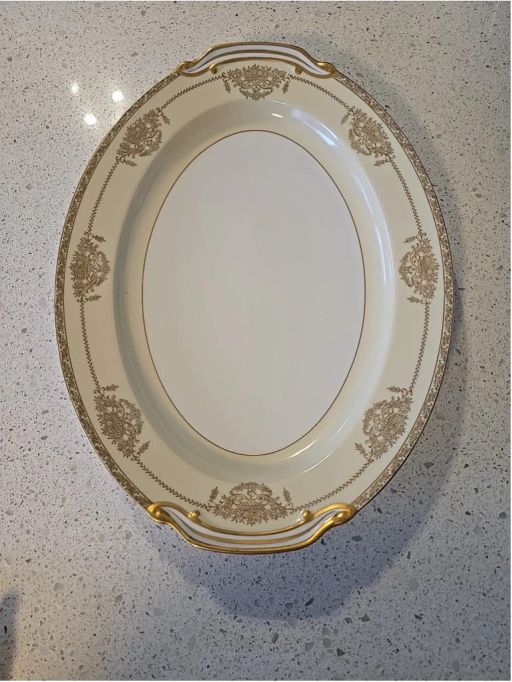Noritake China Large 16” Serving Dish Oval Platter Penelope Gold & white